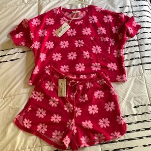 Terry cloth matching lounge short set Y2K vibe NWT large top medium bottom pink